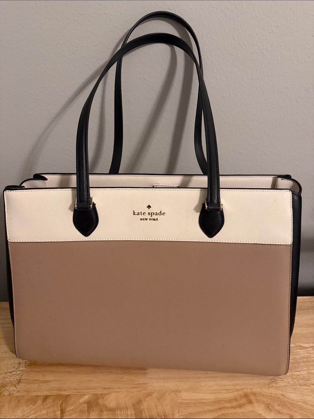 kate spade Two-Tone Beige, Cream & Black Structured Tote and matching Wallet